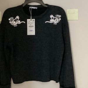 Gorgeous Zara black sweater with rhinestones design on front chest